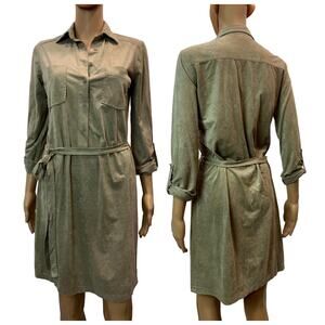 Max Studio Soft Ultra Suede Shirt Dress Tie Belt | Khaki Tan | XS